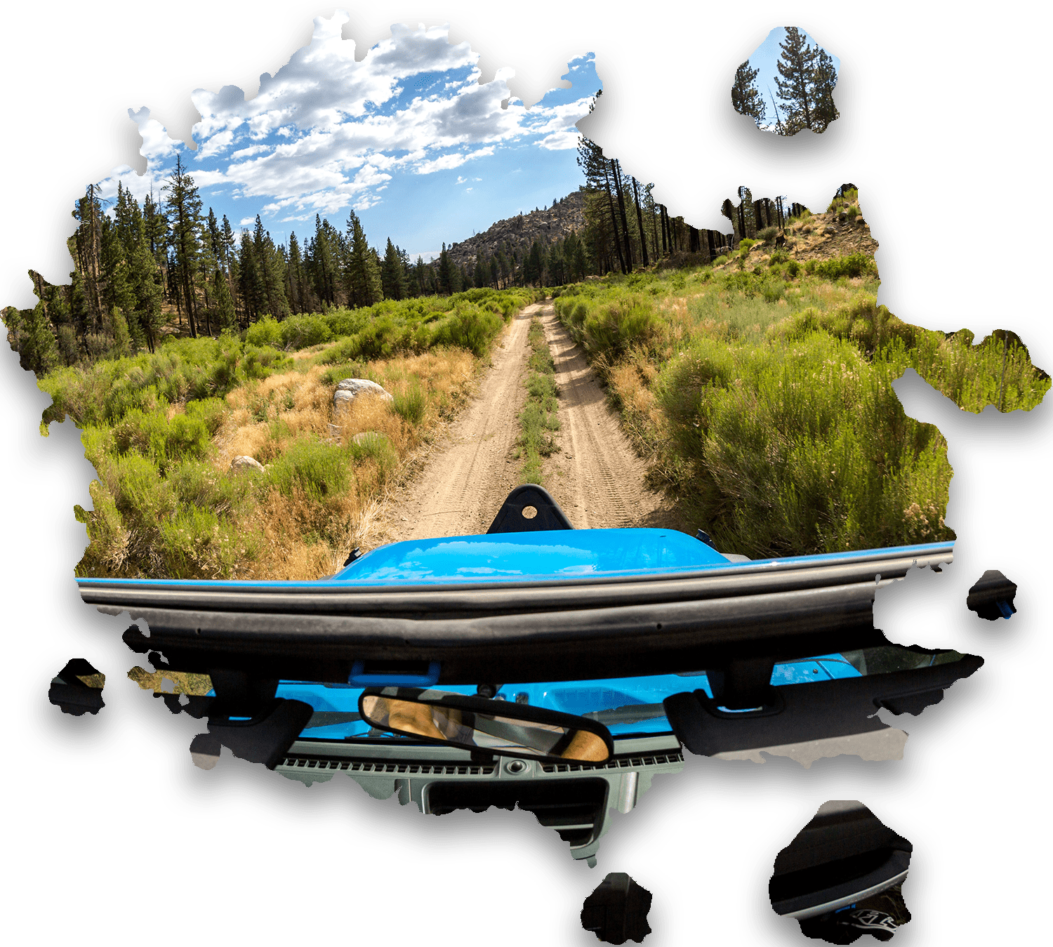 Driver's view from jeep on trail